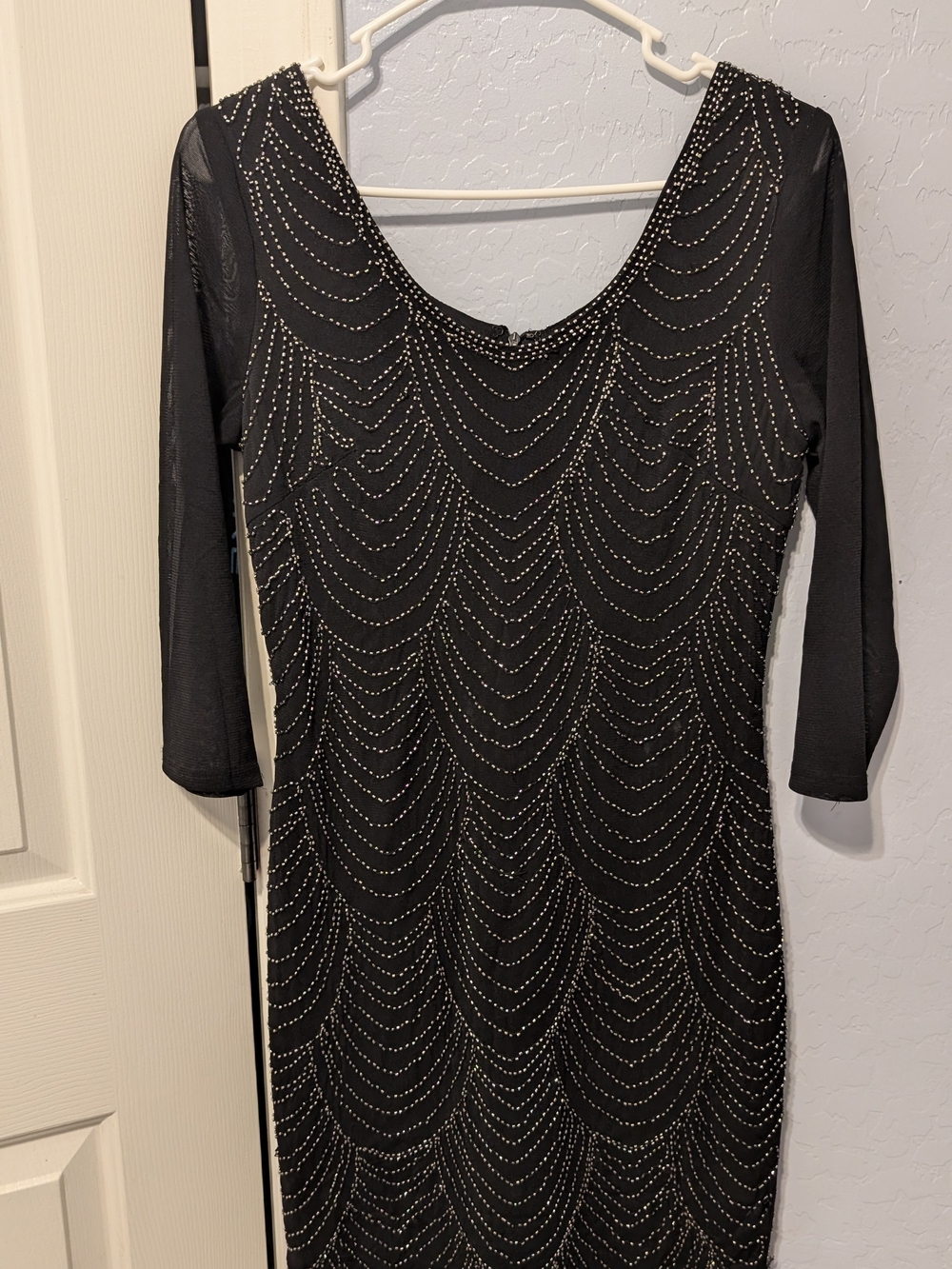 verty Black Mini Dress with Silver Bead Arcs
